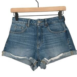 Pacsun Mom Short Denim Cotton Distressed Medium Blue Shorts Size 25